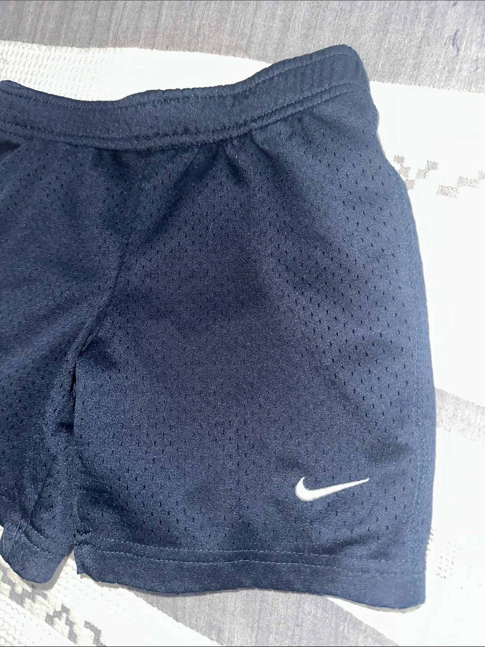 Nike Navy Athletic Mesh Kids Shorts with White Swoosh